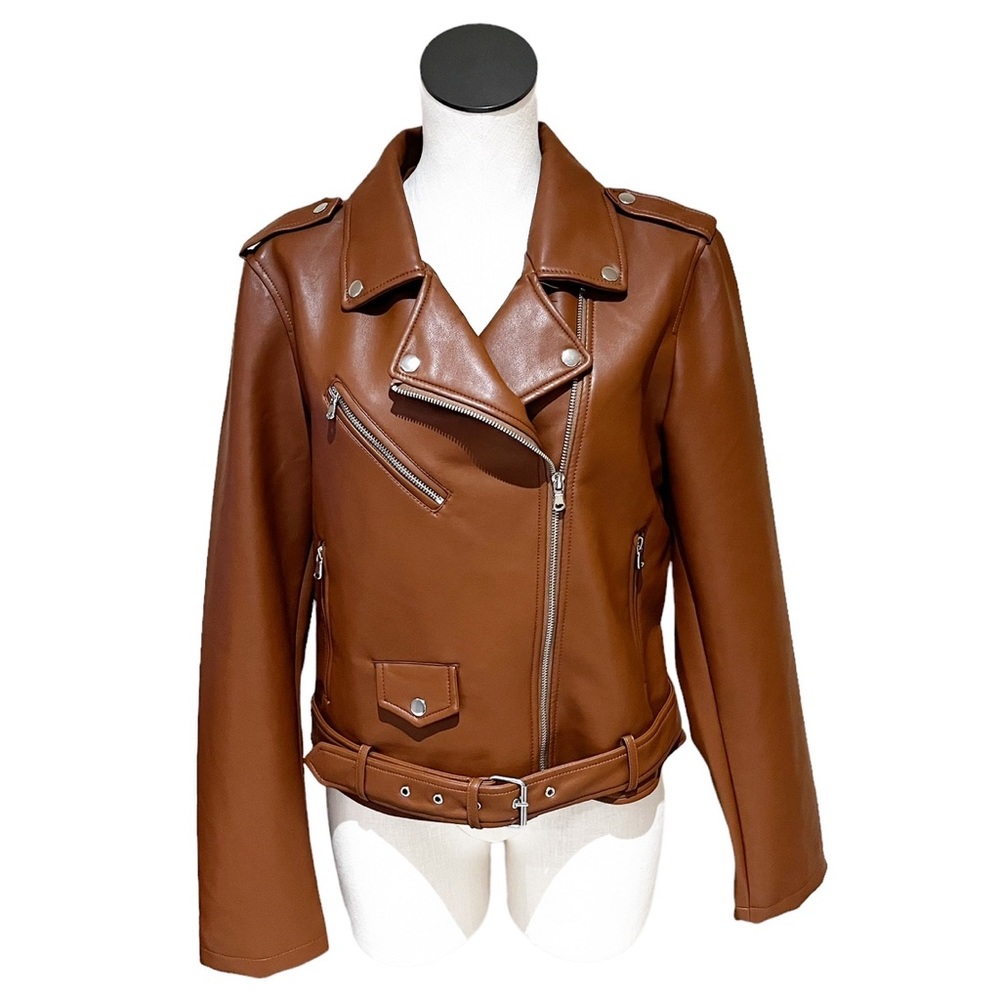 NWT Rebecca Minkoff Faux Leather Moto Jacket COGNAC